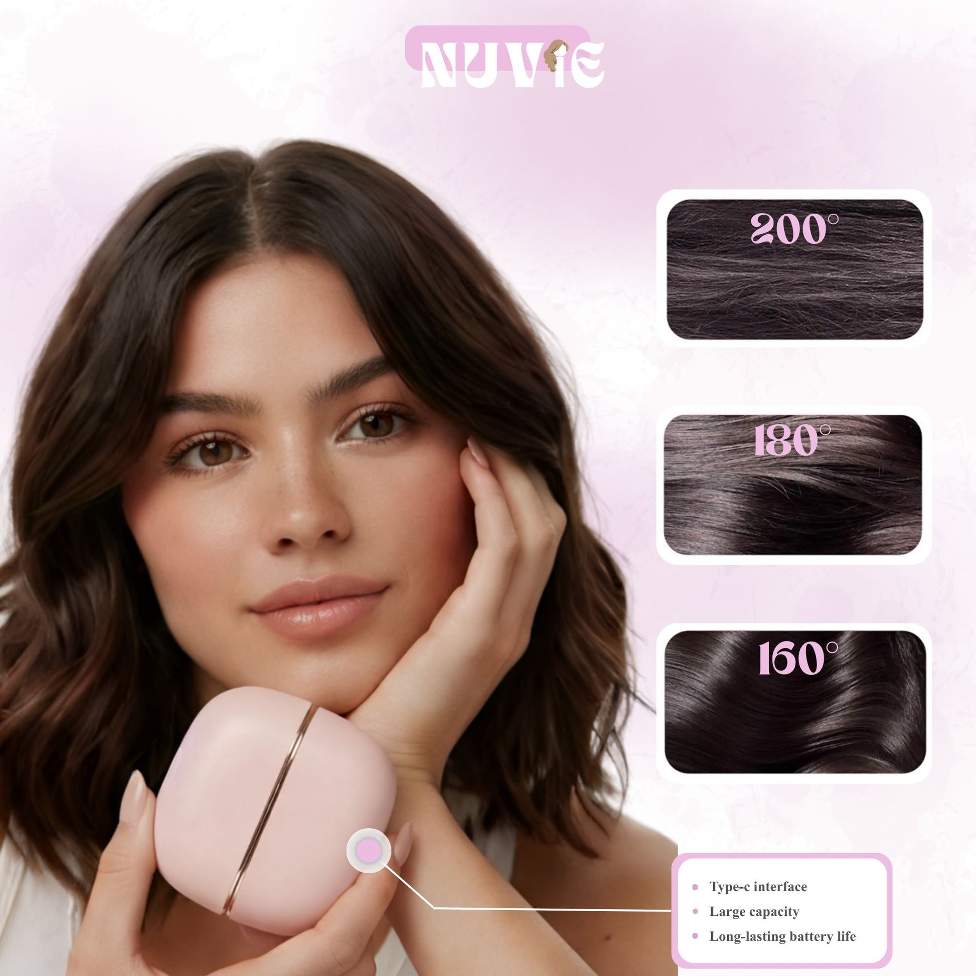 2025 New Mini Straightener Rechargeable Portable Hair Straightener Brush Anti-Scald Shell Cordless USB Charging Straighteners